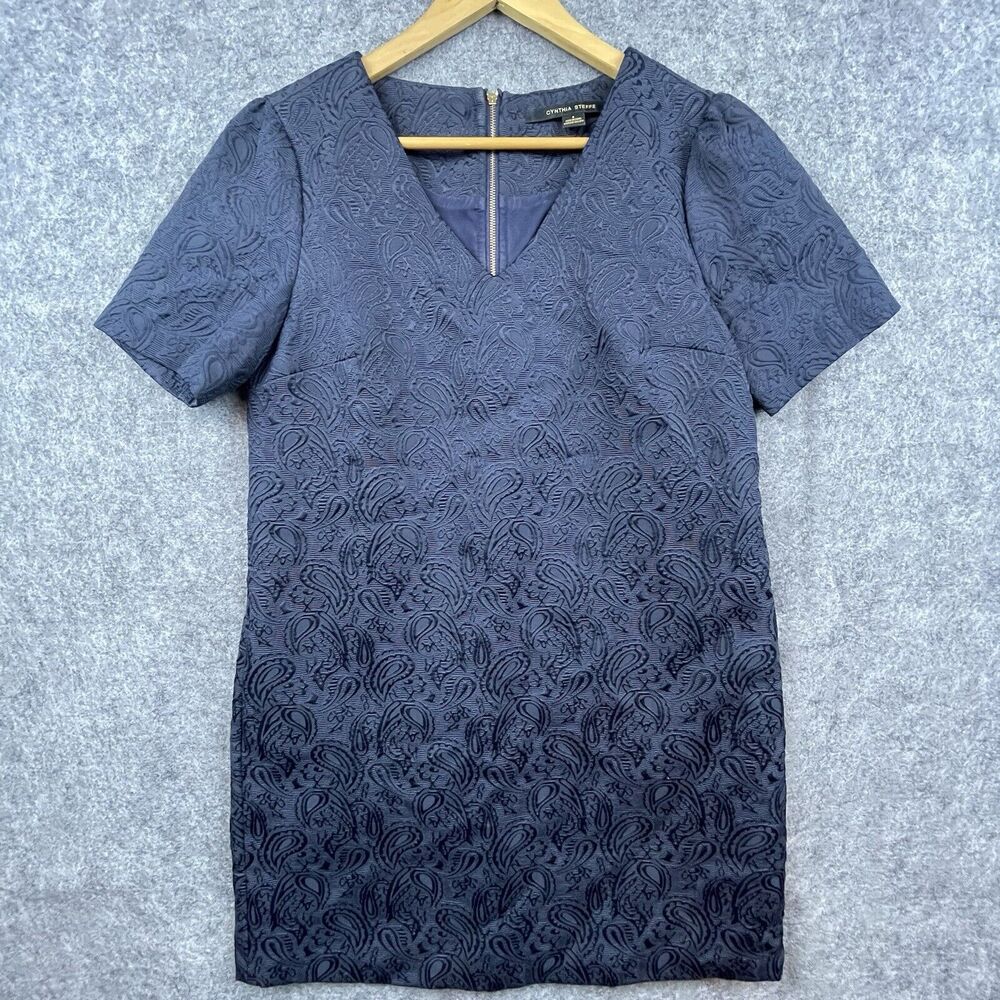 Cynthia Steffe Dress Womens 8 Navy Career Textured Paisley Office Wedding‎